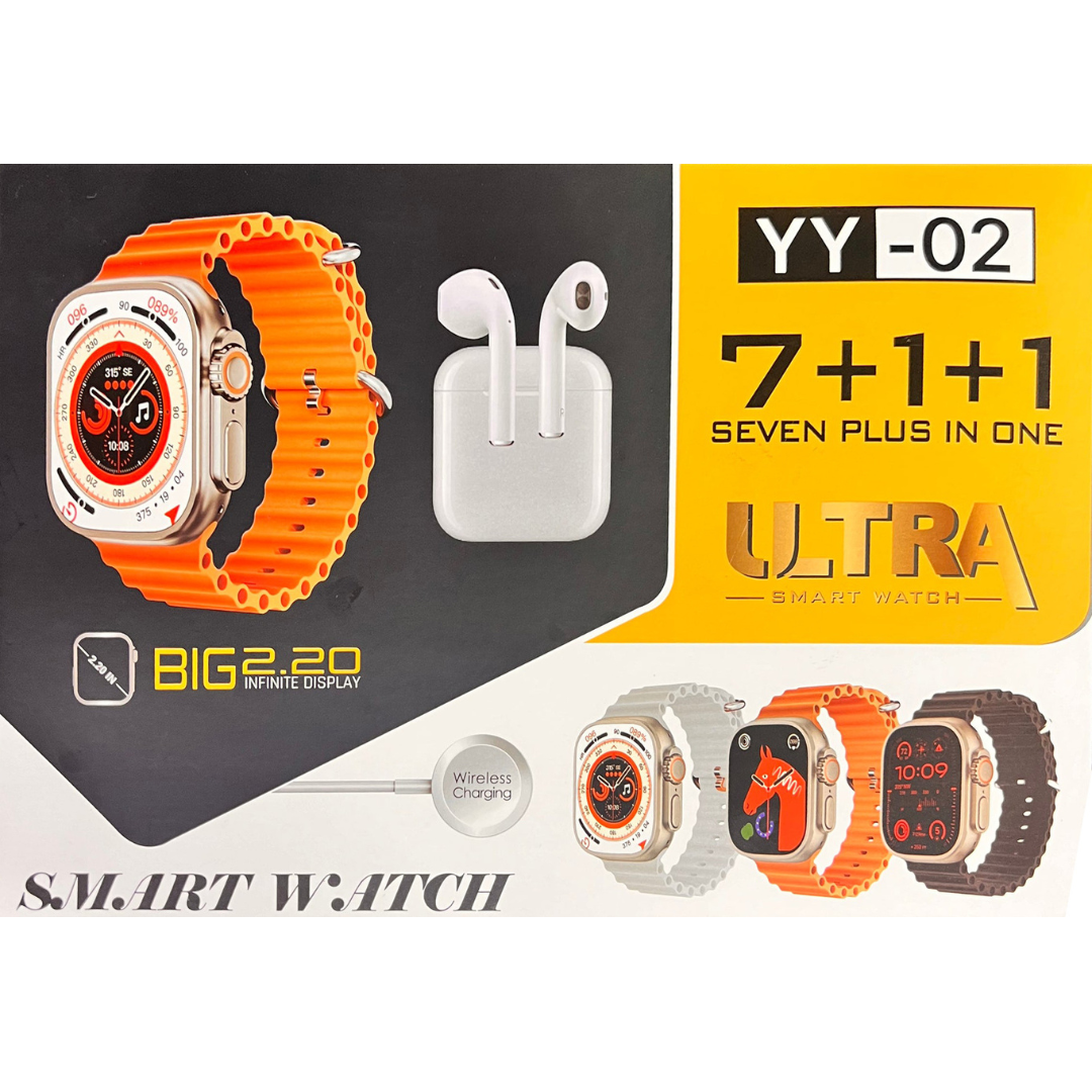 ετ Δώρου Smartwatch - YY02, 7 Βραχιόλια, Ασύρματη Φόρτιση και Ακουστικά Bluetooth