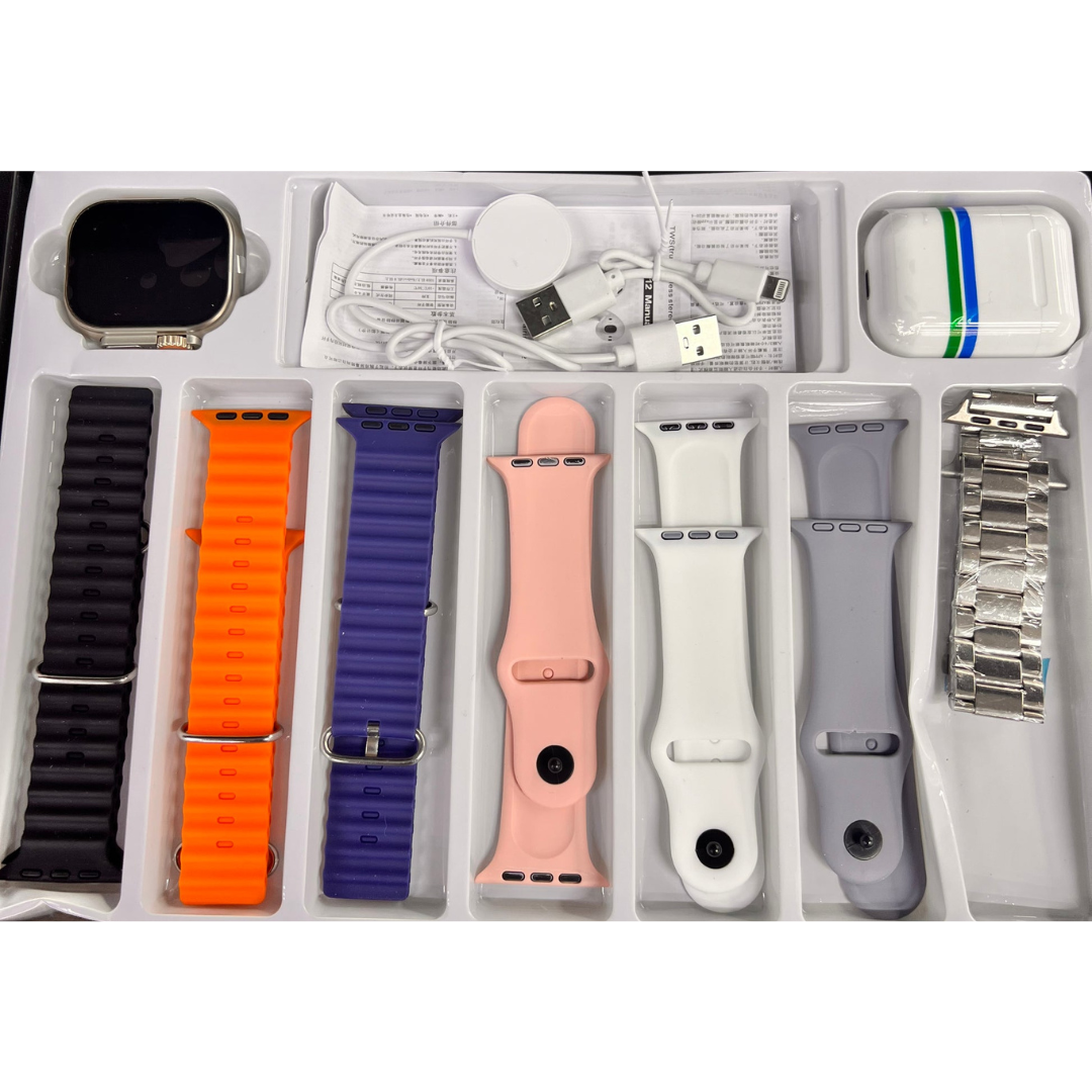 ετ Δώρου Smartwatch - YY02, 7 Βραχιόλια, Ασύρματη Φόρτιση και Ακουστικά Bluetooth