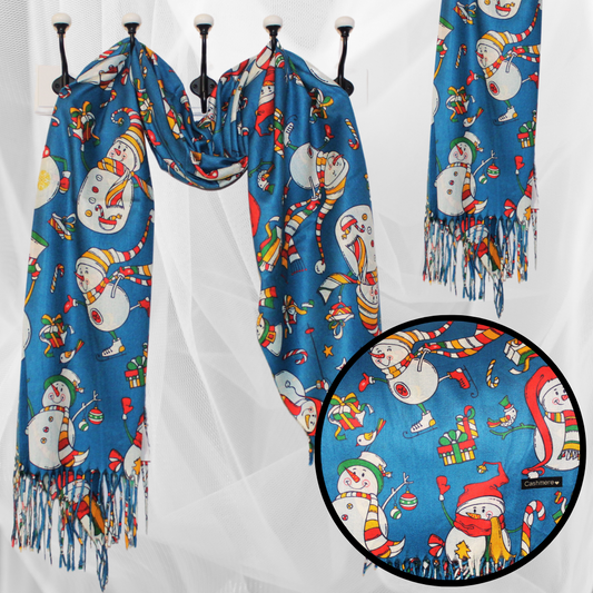 Κασμίρ Κασκόλ Χριστουγέννων με Σχέδιο Χιονάνθρωποι - Συλλογή KATY