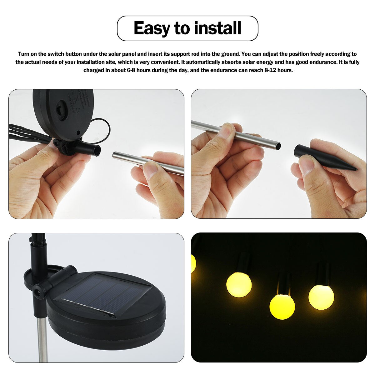 Ηλιακός λαμπτήρας κήπου με 6 LED, Firefly, ζεστό λευκό