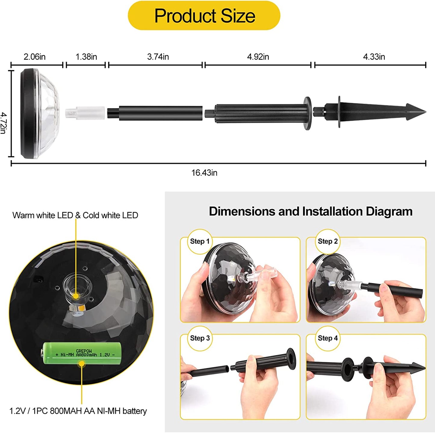 Σετ 2 λαμπτήρων LED με 2 λειτουργίες φωτισμού, ηλιακή φόρτιση, για τον κήπο, IP67 Αδιάβροχο