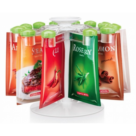 Περιστρεφόμενο organizer με 12 κλιπ για σακούλες μπαχαρικών, διάφανο