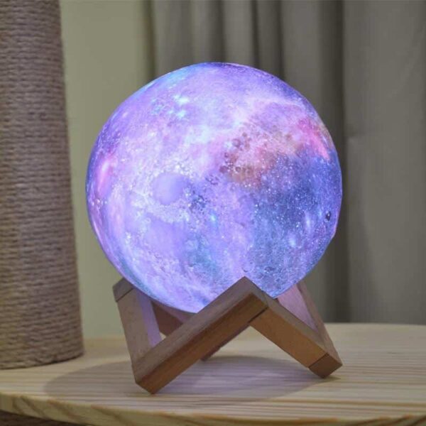 Λάμπα Galaxy 3D Luna με 16 χρώματα LED, τηλεχειριστήριο και ξύλινη βάση