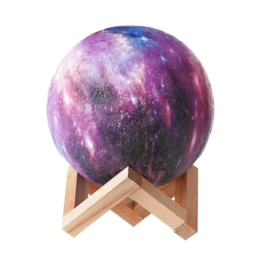 Λάμπα Galaxy 3D Luna με 16 χρώματα LED, τηλεχειριστήριο και ξύλινη βάση