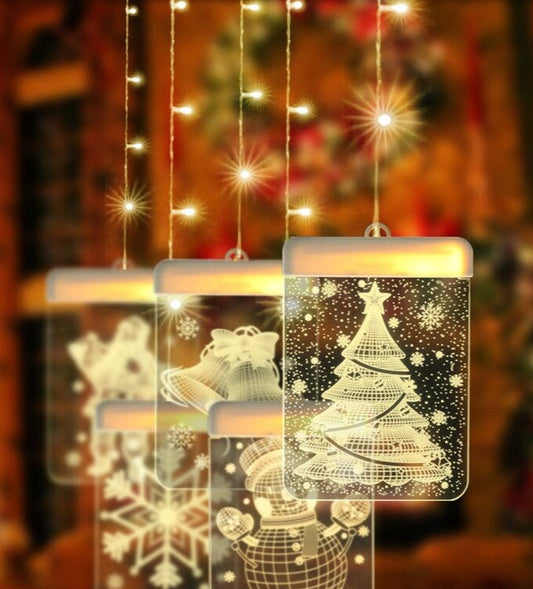 Χριστουγεννιάτικη εγκατάσταση τύπου κουρτίνας με 6 LED 3D ειδώλια, 3M, κίτρινο