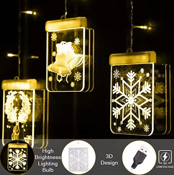 Χριστουγεννιάτικη εγκατάσταση τύπου κουρτίνας με 6 LED 3D ειδώλια, 3M, κίτρινο