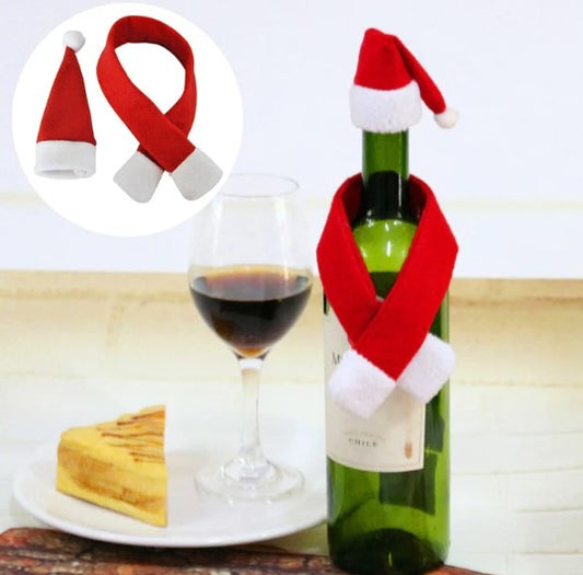 Χριστουγεννιάτικο στολίδι για μπουκάλια, με κασκόλ και καπέλο