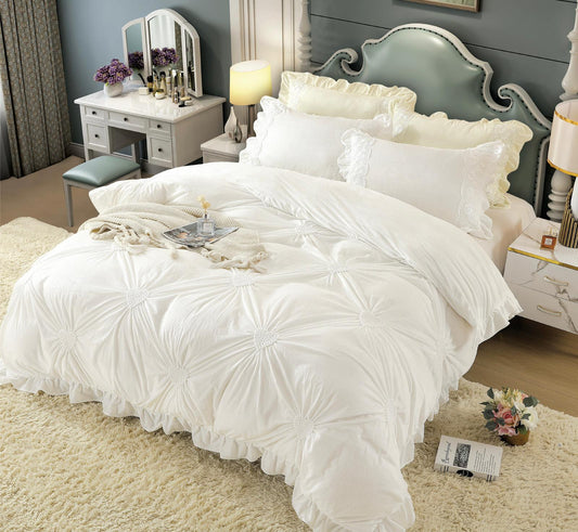 Βελούδινα κλινοσκεπάσματα, με κέντημα καρδιά, 4 τεμάχια, 2 άτομα, J12