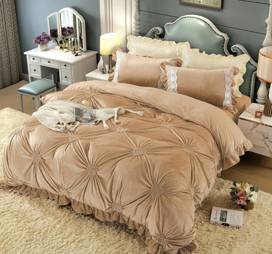 Βελούδινα κλινοσκεπάσματα, με κέντημα καρδιά, 4 τεμάχια, 2 άτομα, J10