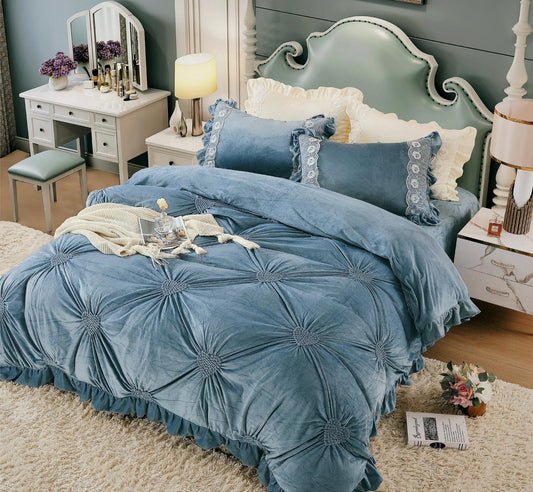 Βελούδινα κλινοσκεπάσματα, με κέντημα καρδιά, 4 τεμάχια, 2 άτομα, J11