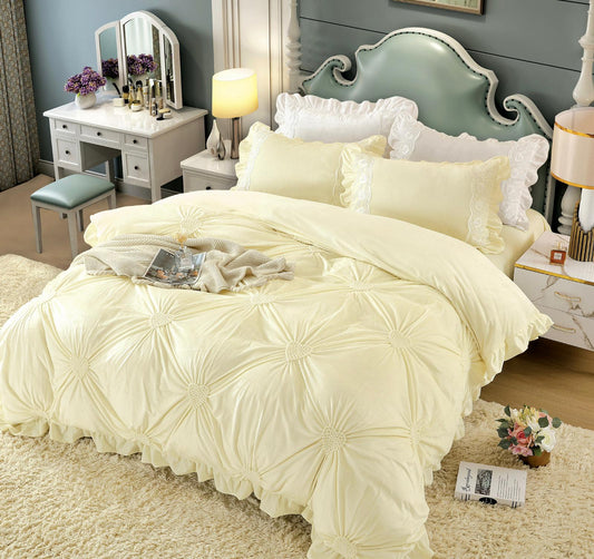 Βελούδινα κλινοσκεπάσματα, με κέντημα καρδιά, 4 τεμάχια, 2 άτομα, J09