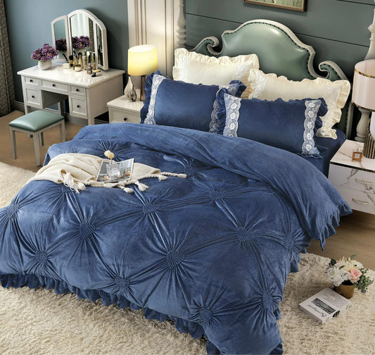 Βελούδινα κλινοσκεπάσματα, με κέντημα καρδιά, 4 τεμάχια, 2 άτομα, J07