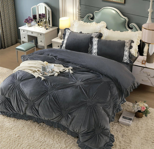 Βελούδινα κλινοσκεπάσματα, με κέντημα καρδιά, 4 τεμάχια, 2 άτομα, J06