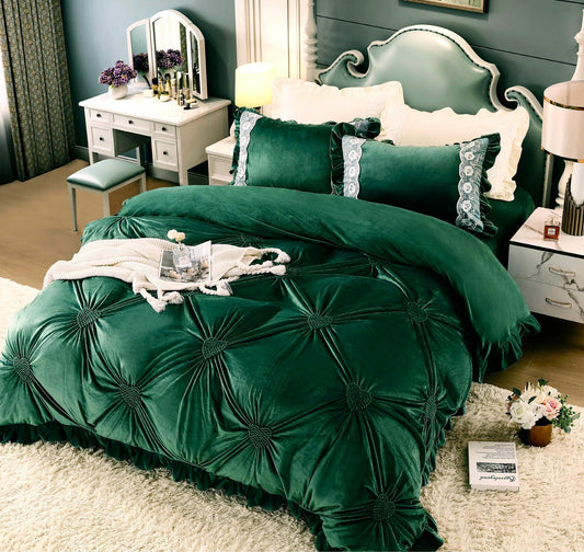 Βελούδινα κλινοσκεπάσματα, με κέντημα καρδιά, 4 τεμάχια, 2 άτομα, J04