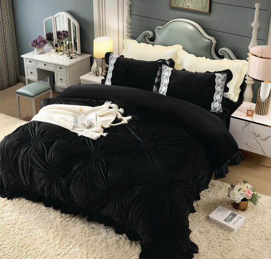 Βελούδινα κλινοσκεπάσματα, με κέντημα καρδιά, 4 τεμάχια, 2 άτομα, J02