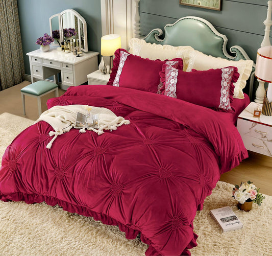 Βελούδινα κλινοσκεπάσματα, με κέντημα καρδιά, 4 τεμάχια, 2 άτομα, J01