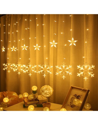 Χριστουγεννιάτικη εγκατάσταση, 10 ειδώλια, κουρτίνα με νιφάδες και αστέρια, ζεστό φως, 4μ