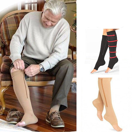 Κάλτσες Zip Sox με φερμουάρ, για τόνωση της κυκλοφορίας, κατά των κιρσών, γενικού μεγέθους