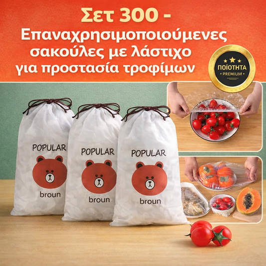 Σετ 300 Επαναχρησιμοποιούμενες Ελαστικές Καλύψεις Τροφίμων