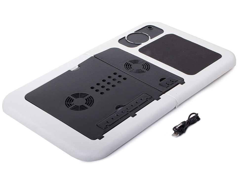 Φορητό τραπεζάκι υπολογιστή με 2 ανεμιστήρες USB, mouse pad, θήκη για φλιτζάνι και στυλό