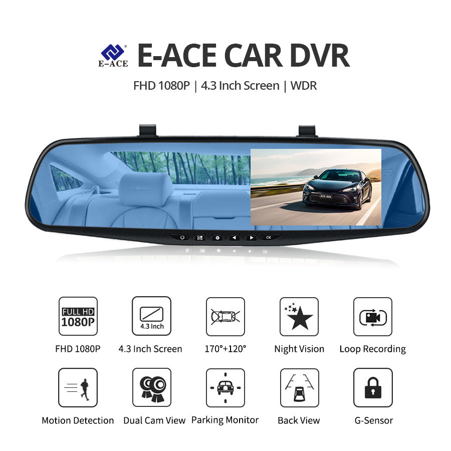 Οπισθοπορείας 4.5 ιντσών με κάμερα HD 1080P, DVR αυτοκινήτου, με ενσωματωμένο μικρόφωνο και ηχείο + επιπλέον κάμερα για όπισθεν