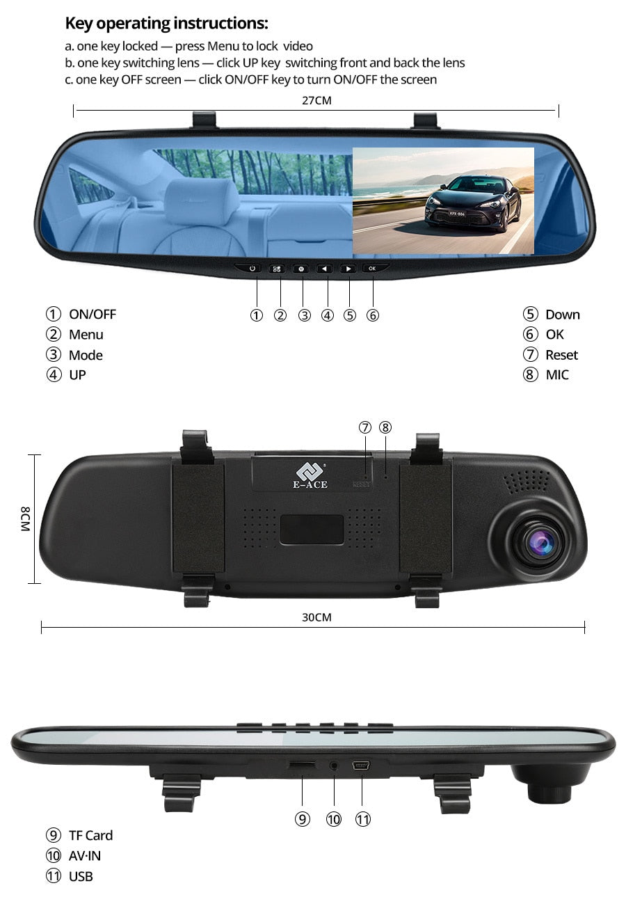 Οπισθοπορείας 4.5 ιντσών με κάμερα HD 1080P, DVR αυτοκινήτου, με ενσωματωμένο μικρόφωνο και ηχείο + επιπλέον κάμερα για όπισθεν