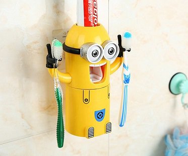 Δοχείο οδοντόκρεμας με βάση για 2 οδοντόβουρτσες, Κίτρινο