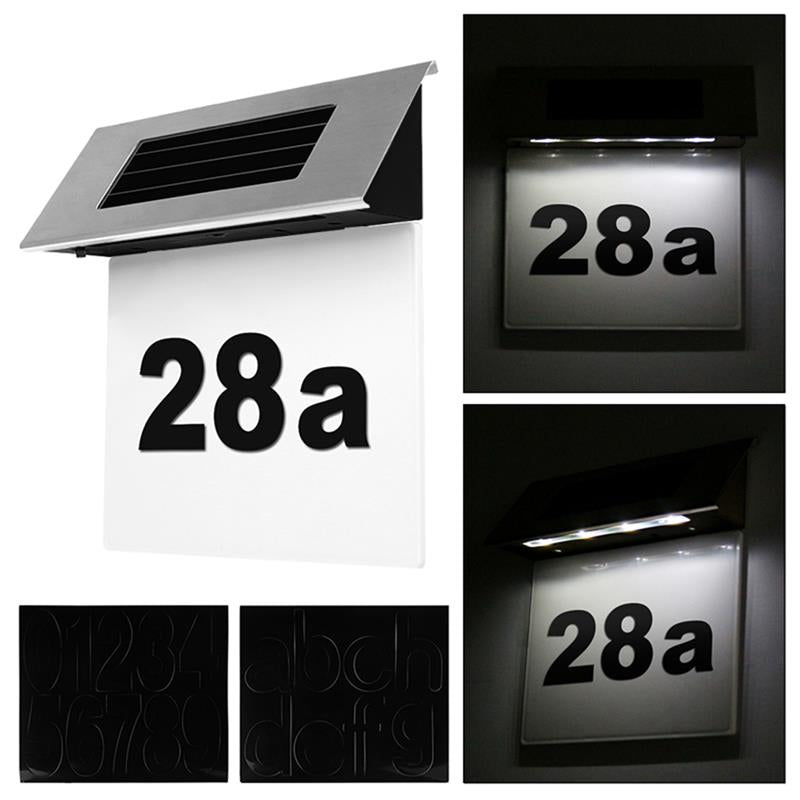 Αριθμός σπιτιού από ανοξείδωτο χάλυβα, με φωτισμό LED και ηλιακή ενέργεια