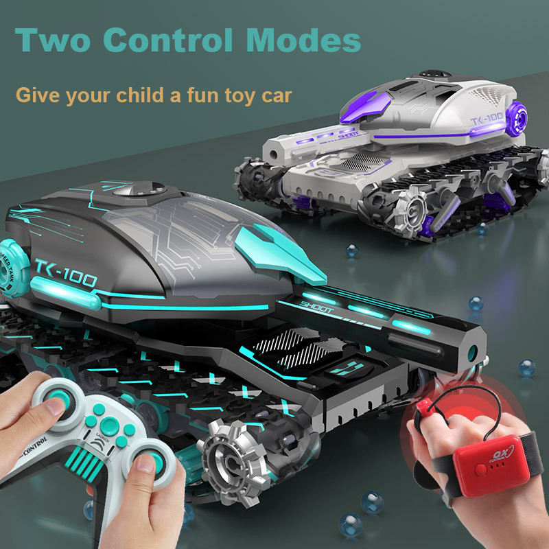 Τηλεχειριστήριο αυτοκίνητο-παιχνίδι, τύπου τανκ, που εκτοξεύει μπάλες νερού, μαύρο/μπλε