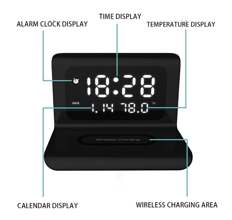 Ψηφιακό ρολόι με ξυπνητήρι και ασύρματη φόρτιση τηλεφώνου