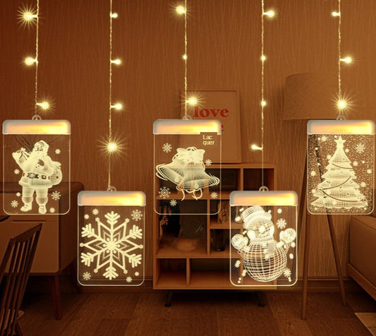 Χριστουγεννιάτικη εγκατάσταση τύπου κουρτίνας με 6 LED 3D ειδώλια, 3M, κίτρινο