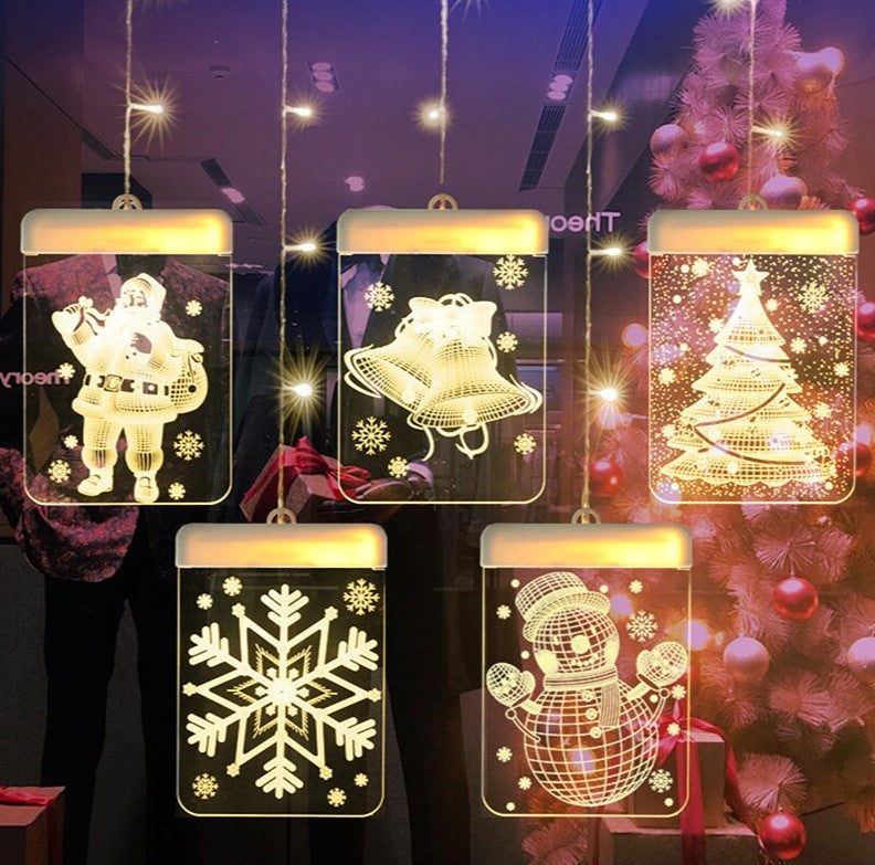 Χριστουγεννιάτικη εγκατάσταση τύπου κουρτίνας με 6 LED 3D ειδώλια, 3M, κίτρινο