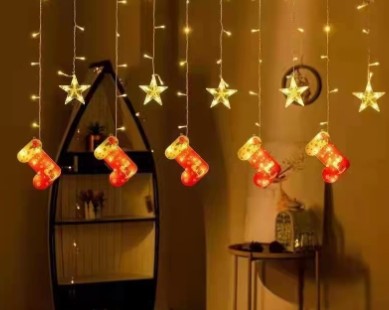 Χριστουγεννιάτικη κουρτίνα LED, 3M, 10 νιφάδες χιονιού και αστέρια, διασυνδεόμενη, εξωτερικό/εσωτερικό