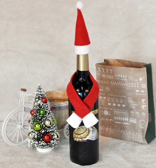 Χριστουγεννιάτικο στολίδι για μπουκάλια, με κασκόλ και καπέλο