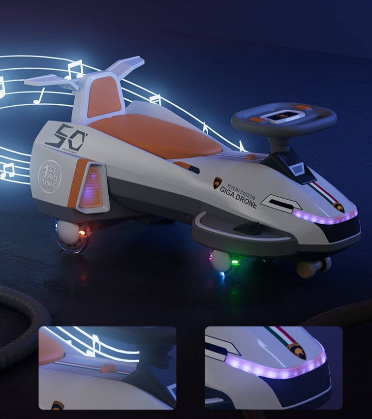 Ηλεκτρικό ατμοκίνητο, τύπου διαστημόπλοιο, παιδικό, με τιμόνι και φώτα, κωδικός 606