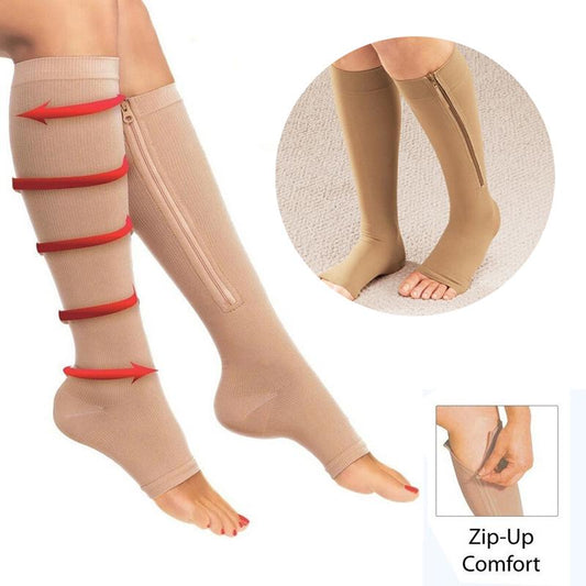 Κάλτσες Zip Sox με φερμουάρ, για τόνωση της κυκλοφορίας, κατά των κιρσών, γενικού μεγέθους