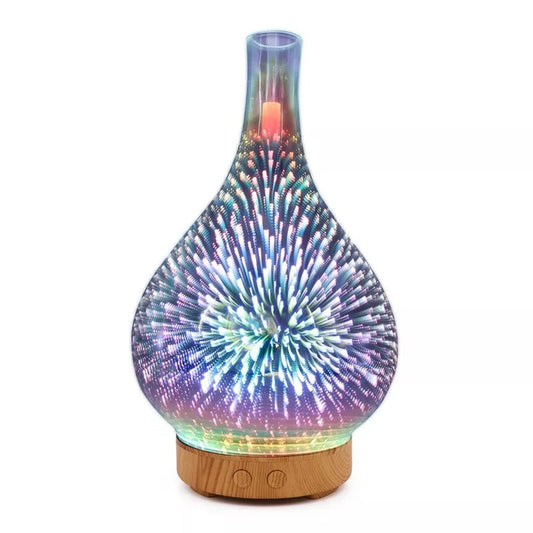 Υγραντήρας σε σχήμα γυάλινο βάζο με 3D πυροτεχνήματα, 7 χρώματα, νυχτερινό φως, άρωμα, διαχύτης με αιθέριο έλαιο, υπέρηχος