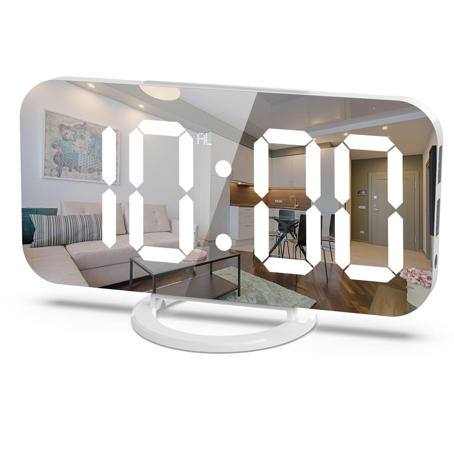 Ηλεκτρονικό ρολόι με καθρέφτη και ξυπνητήρι, φόρτιση USB, λευκό
