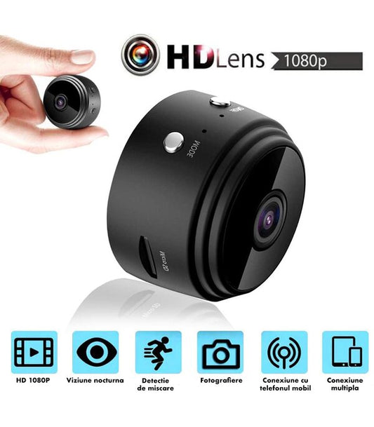 Mini κάμερα παρακολούθησης WiFi, 1080P, νυχτερινή όραση FULL HD, συναγερμός εισβολέων και παρακολούθηση