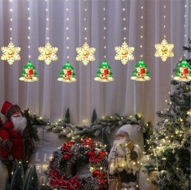Χριστουγεννιάτικη κουρτίνα LED, 3M, 10 νιφάδες και δοκάρια, διασυνδεόμενη, IP44