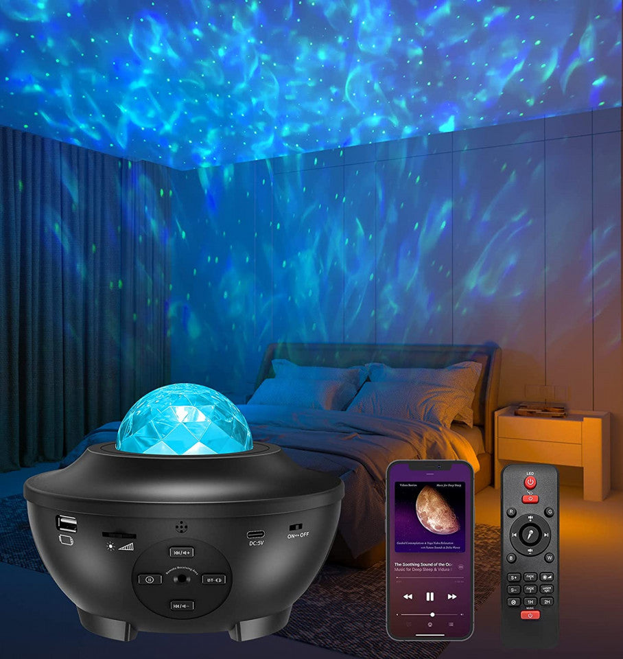 Προβολέας LED 'Galaxy Projector' με ηχείο και τηλεχειριστήριο, μαύρος